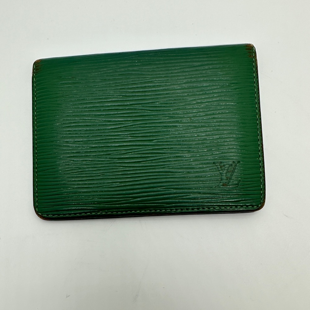 LV green epi card holder wallet
